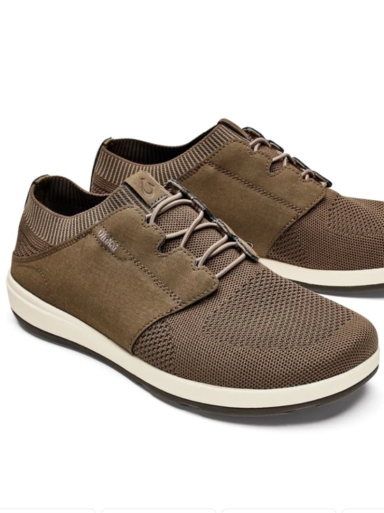 Olukai Makia Ulana Kai Brown Leather and Mesh Knit Shoes Mens Size 10 - Picture 1 of 15